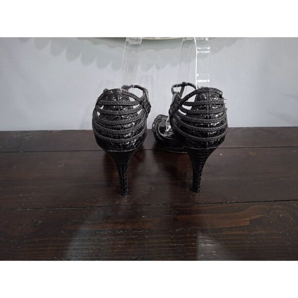 EUC New York Transit Black Metallic Strappy Open-Toe Heels/Sz. 8M - Picture 5 of 9